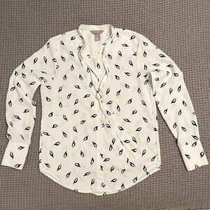 H&M Black and White Patterned Long Sleeve Blouse Womens 2